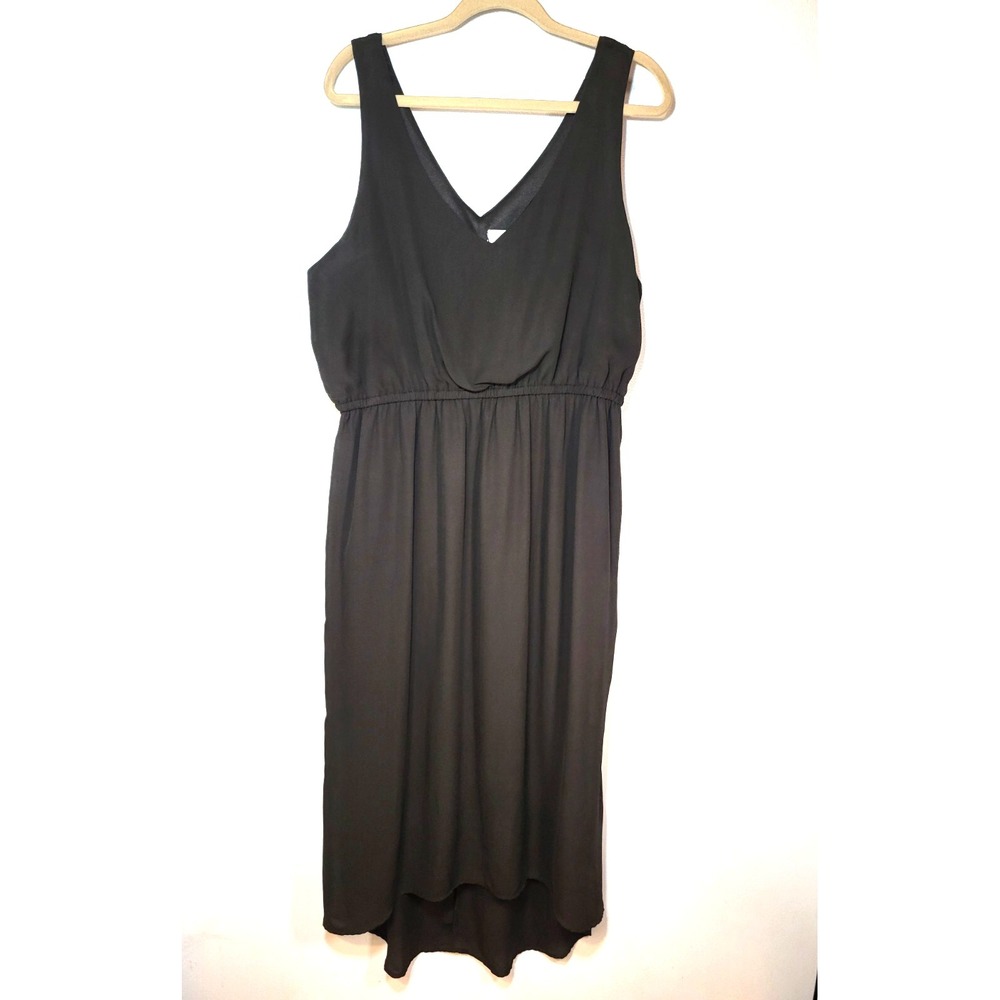 Pure Energy Women's Black V-Neck Sleeveless Hi-Low Lined‎ Dress LBD Size 1X